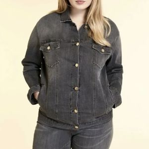 Marina Rinaldi Black Denim Jacket 10 Marina Sport Stretchy Modern Classic Staple